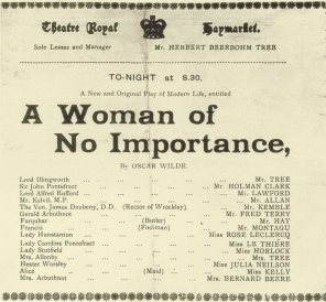 Cast list from first performance of A Woman of No Importance